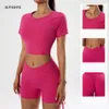 Lu Align Shirts Sportswear Yoga Gym Femmes, Haut de sport, Entraînement court taille haute, Lifting des fesses, Costume moulant, 2 pièces 2024 Gym Jogger Sp