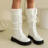 Laarzen 2023 Winter Warm Women Sneeuwlaarzen Dikke Knie Hoge laarzen Vat omhoog Lang pluche Winter Ladies Boots Schoenen Zwart Wit