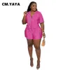 Cmyaya street vintage plissado conjunto feminino camisa de manga curta blusa e shorts terno ins dois 2 peça roupa treino 240309