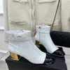 Designer New Women Mary Jane Single Shoes Classic Lingge Leather Short Boots Luxury Fashion High Quality Thick Heel Lacquer Leather