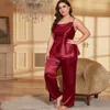 Sexy Pyjamas XL-5XL Large Size Pajamas Suit Sexy Strap Pants Lingerie Women Satin Sleepwear Home Clothes 2Pcs Summer New Pyjamas Set 24318