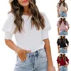 Damesblouses Lady Herfstblouse Elegante zomertop met lantaarnmouwen in effen kleur Zacht ademend T-shirt voor casual kantoorkleding