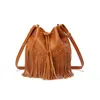 Shoulder Bags Leather For Women Handmade Tassel Messenger Bag Vintage Lady Drawstring Bucket