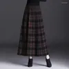 Jupes mode femmes vêtements épaissir Long Plaid tricoté plis jupe automne hiver coréen décontracté taille haute a-ligne grand ourlet