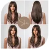 Synthetic Wigs Brown Mixed Blonde Highlight Synthetic Wigs Long Straight Layered Wig with Long Bangs for Women Afro Natural Cosplay Daily Hair 240328 240327