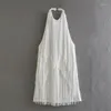 Casual Dresses Women Halter ärmlös rygglös Tassel Solid A-Line Mini Temperament High midja Elegant Vestidos Summer Chic Streetware