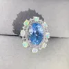 Clusterringen per sieraden natuurlijke echte blauwe topaas opaal luxe grote ring 8.8ct edelsteen 925 sterling zilver fijn voor mannen vrouwen J22545