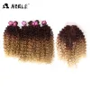 Плетение благородных афро-кудрявых вьющихся волос 1620 дюймов 7 шт./лот синтетические пучки волос с застежкой средняя часть кружевная застежка