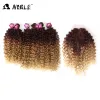 Tecer nobre afro kinky cabelo encaracolado tecer 1620 polegada 7 peças/lote pacotes de cabelo sintético com fechamento parte do meio fechamento do laço