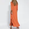 Casual Kleider Frauen Kleid V-ausschnitt Lose Einfarbig Seite Split Saum Drei Viertel Plissee Ärmel Gestrickte Weiche Atmungsaktive Knöchel länge