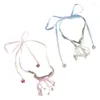 Chains Butterfly Pendant Necklace Ribbon Tie-up Choker Long Neck Chain For Women 264F