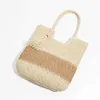 Hip Shoulder Bags Womens Large Beach Bag Woven Handbag Single Shoulder Machine Grass Tote Herringbone Pattern 240311