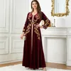 Ethnic Clothing Middle East Dubai Embroidered Beaded Velvet Dress Arab Women's Evening