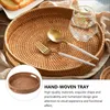 Dinnerware Sets Round Rattan Woven Serving Tray With Handles Wicker Coffee Trays Platter Basket For Breakfast Bread