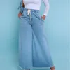 Jean femme 2024 mode ceinture élastique à lacets taille haute jambe large ample décontracté épais pantalon confortable