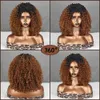 Syntetyczne peruki Linghang 10 cali afro perwersyjna peruka syntetyczna krótka peruka Brown Bez grzywki mieszana brązowa i blond peruka dla czarnych kobiet 240329