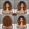 LINGHANG 10 inch Afro Kinky krullende pruik Synthetische korte pruik Bruine pruik zonder pony Gemengde bruine en blonde pruik voor zwarte vrouwen 240329