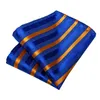 Bow Ties Elegant Orange Striped Blue Men's 8cm Silk Tie Set Pocket Suqare Cufflinks Business Wedding Prom Suits Accessories Gift For Men