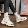 Botas nuevas damas combate otoño laceup botas botas para mujeres mujer de cuero de cuero botas invierno negros cómodos botas para mujeres cómodas botas