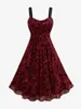 Sıradan Elbiseler Rusegal Artı Boyut Vintage Çiçek Katmanlı Mesh Elbise Kadınlar Zarif Sokak Giyim diz boyu geldi Kırmızı Vestidos