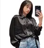 Women Silk Blouses Mens Designer Tshirts with Letters Embroidery Fashion Long Sleeve Tee Shirts Casual Tops Clothing Black White