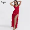 Giyu Sexy volants robe d'été pour les femmes élégant Club robes de soirée Slash cou fendu rouge noir rose longues robes 240318