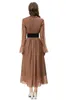 Frauen Runway Kleider Spitze Up Bogen Kragen Lange Ärmel Elegante Falten High Street Fashion Casual Vestidos