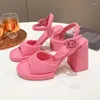 Модельные туфли, розовые сандалии с пряжкой, лето 2024, женские сандалии-гладиаторы на платформе, на высоком каблуке, модные женские сандалии-гладиаторы на толстом каблуке с открытым носком