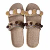 HBP Não-Marca pais étnicos crianças borla plana sandálias de praia senhoras chinelos de bola de pele Tailândia Linho Grama Tecido slides para homens mulheres