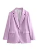 Ternos femininos senhoras 2024 estilo de escritório primavera casual verde longo blazers streetwear um botão dois bolsos soltos jaquetas roxas