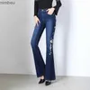 Women's Jeans Vaqueros acampanados bordados para mujer, pantalones vaqueros elásticos acampanados para niñas, pantalones azul claro, pantalones vaqueros informales de talla grande para mujer C24318