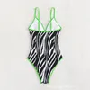 Women's Swimwear Sexy V-neck One Piece Swimsuit Women Printed Zebra Stripe High Waisted Bathing Suit Padded Bodysuit Monokini Beach Wear