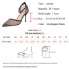 Boots Lucyever Sexy Black Mesh High Heels Shoes Women Summer 2022 Pointed Toe Crystal Pumps Woman Shiny Ankle Strap Party Shoes Ladies