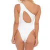 Roupa de banho feminina um ombro maiô peça 2024 monokini net bodysuit corte feminino natação banhistas sólidos