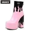 Stövlar Simloveyo Ladies Boots Mid Calf 14cm Platform 5cm Block High Heel 15cm Round Toe dragkedja plus storlek 3343 Mixed Color Fashion Date