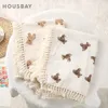 Thin Summer Stroller Cover With Tassel Bear Print Soft Cotton Gauze Infant born Baby Swaddling Muslin Blanket 240304