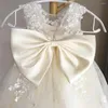 Girl Dresses Ivory Lace Flower Tulle Puffy With Satin Bow Sleeveless Kids Birthday Ball Gowns Princess First Communion