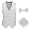 Vests Brand Suit Vest Set For Men Luxury Business slim Dress Vest bow tie Handkerchief Set Male Fashion leisure Sleeveless Waistcoat