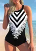 Damenbadebekleidung 2024 Sexy Print One Piece Badeanzug Tankini Große Größe Frauen Blume Vintage Bodysuit Schwimmen Beachwear Badeanzug