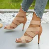 Sandalias de verano con estilo para mujer, sandalias de estilo romano con correa elástica, Boca de pescado, tacón fino, tacones altos, sandalias para mujer, zapatos 240228