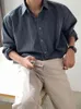 メンズカジュアルシャツsyuhgfa男性洗浄ターンダウンカラーソリッドカラールーズメンシャツ韓国衣類2024スプリングスタイリッシュ