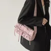 Drawstring mbti ekose pembe kadın omuz çantası pileli rahat tatlı moda el çantası edebi zarif tasarımcı koltuk altı