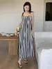 Casual Dresses 2024 Summer Women Sexy Spaghetti Strap Bandage Slim Long Dress Korean Chic Fashion Vertical Striped Beach Holiday