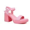 Sandals Bright Lovely Pink Open Toe Classic Ladies Summer Dress Pumps Buckle Belt Strap Platform Square Chunky High Heels Women