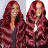 30 tum Bourgogne Body Wave Spets Front Wigs Human Hair 99J 13x6 13x4 HD Spets Frontal Wig Brazilian Glueless Wig Red Colored Wig Wig Wig