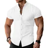 Camisas casuais masculinas Men Slim Fit Stand Stand Collar Cardigan Stylish for Business Office Use Manga curta