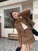 Arbetsklänningar söt tjej retro kostym kvinnors vinter ullrock hög midja delad minikjol khaki tvådelar set mode kvinnliga kläder
