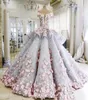 بالإضافة إلى حجم الفساتين الوردية الزهور الأميرة تشتيت صورة ملونة الدانتيل كرات الثوب El رمادي العفن الزفاف 5141584