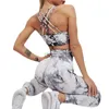 Survêtements pour femmes Imprimer Leggins extensibles Femmes Casual Sprotswear Slim Survêtement Sportswear Fitness Costume Tie Dye Vêtements Ensemble 24318