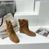Sandalen retro cowboylaarzen 2022 Nieuwe topkwaliteit dames laarzen echte lederen trek op korte laarzen lage vierkante hakken designer schoenen